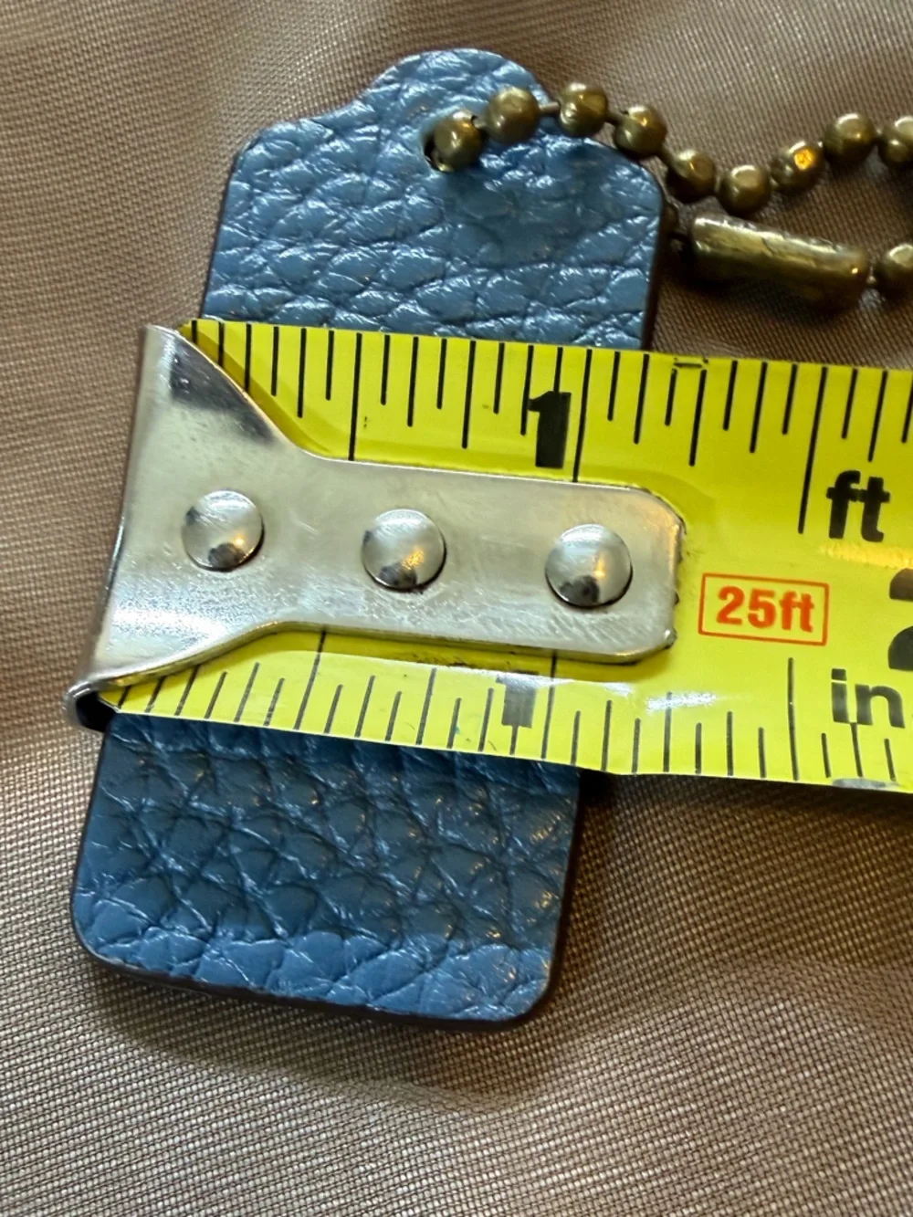 Coach Blue Leather Bag Tag with Brass Ball Chain